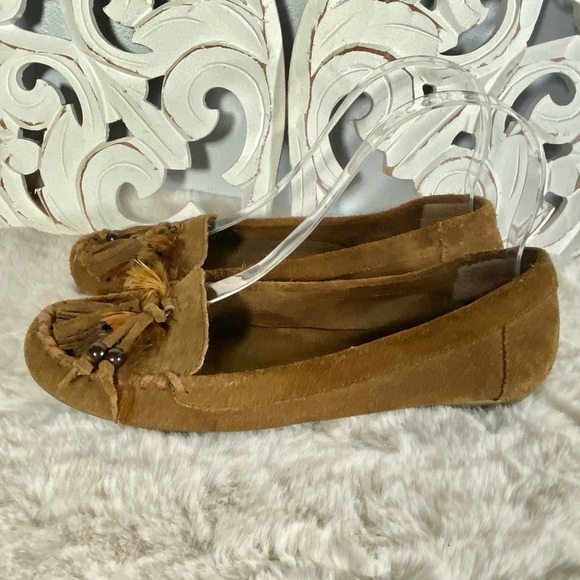 Minnetonka Feather Kilty Moc Suede Moccasins Shoes Brown shoes Size 7. 🪶 - Picture 1 of 8